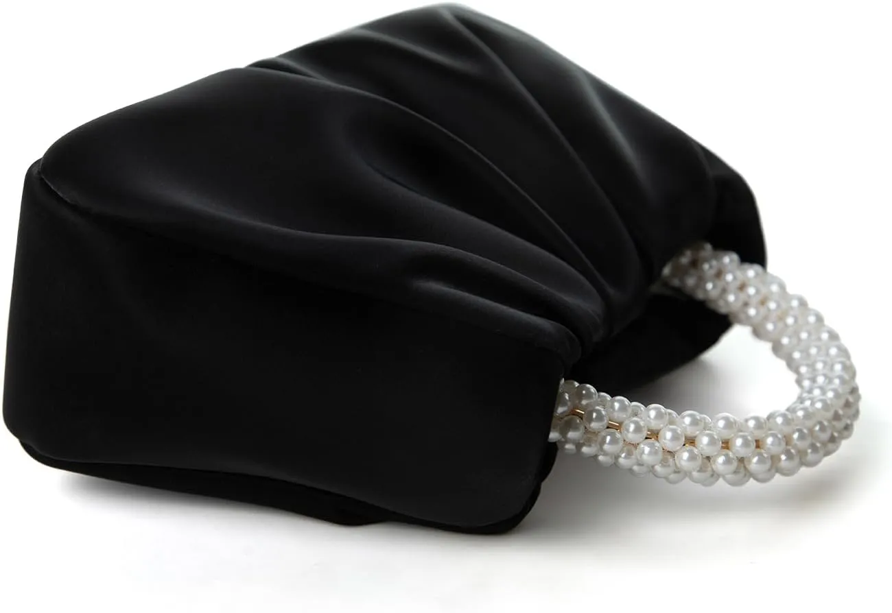 Beatfull Evening Purse Women Small Pearl Handbags Soft Leather Ruched Bag Wedding Bridal Clutch Party Prom Crossbody Purses