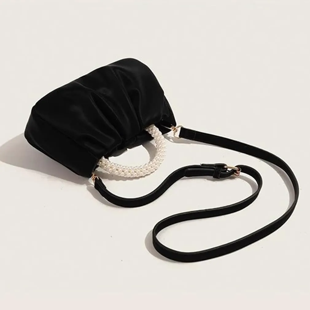 Beatfull Evening Purse Women Small Pearl Handbags Soft Leather Ruched Bag Wedding Bridal Clutch Party Prom Crossbody Purses