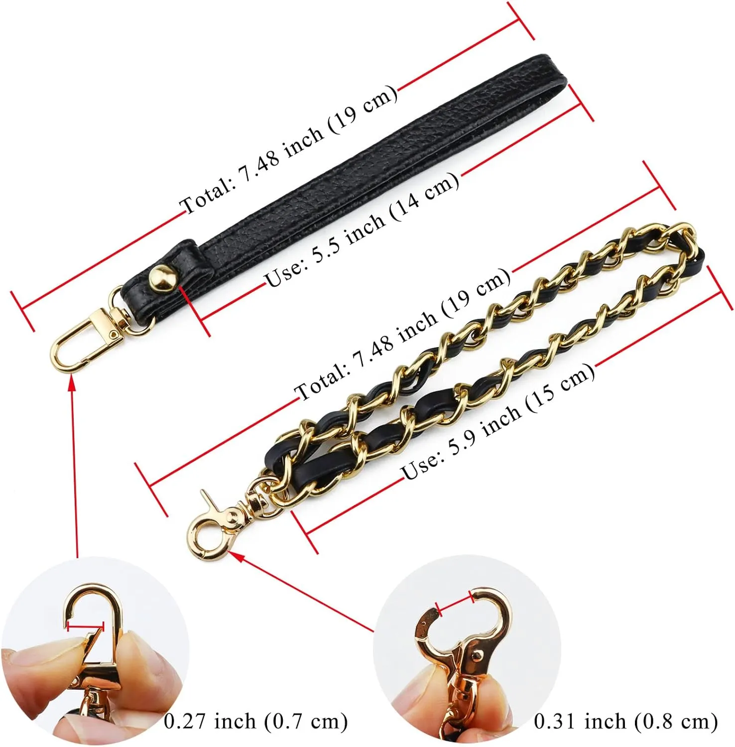 BEAULEGAN Purse Wrist Straps - Genuine Leather - Replacement for Clutch Pouch, Set of 2 PCS Black (Gold Buckle)