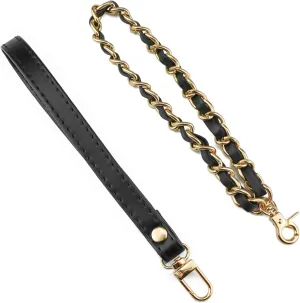 BEAULEGAN Purse Wrist Straps - Genuine Leather - Replacement for Clutch Pouch, Set of 2 PCS Black (Gold Buckle)