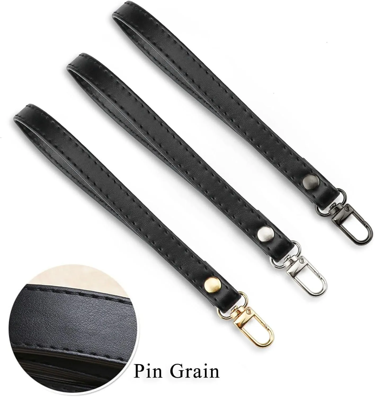 BEAULEGAN Purse Wrist Straps - Genuine Leather - Replacement for Clutch Pouch, Set of 2 PCS Black (Gold Buckle)