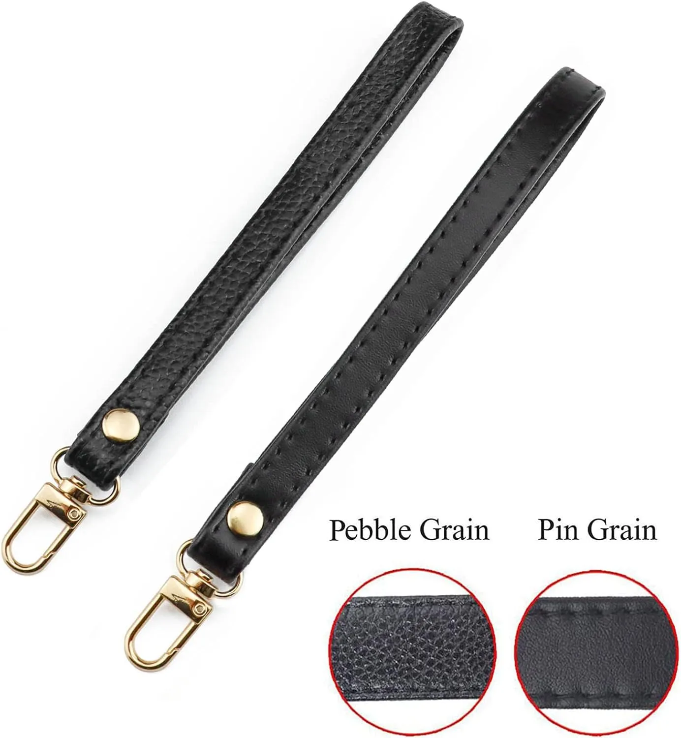BEAULEGAN Purse Wrist Straps - Genuine Leather - Replacement for Clutch Pouch, Set of 2 PCS Black (Gold Buckle)