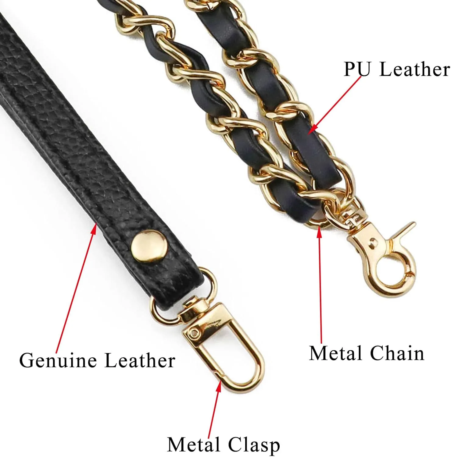 BEAULEGAN Purse Wrist Straps - Genuine Leather - Replacement for Clutch Pouch, Set of 2 PCS Black (Gold Buckle)