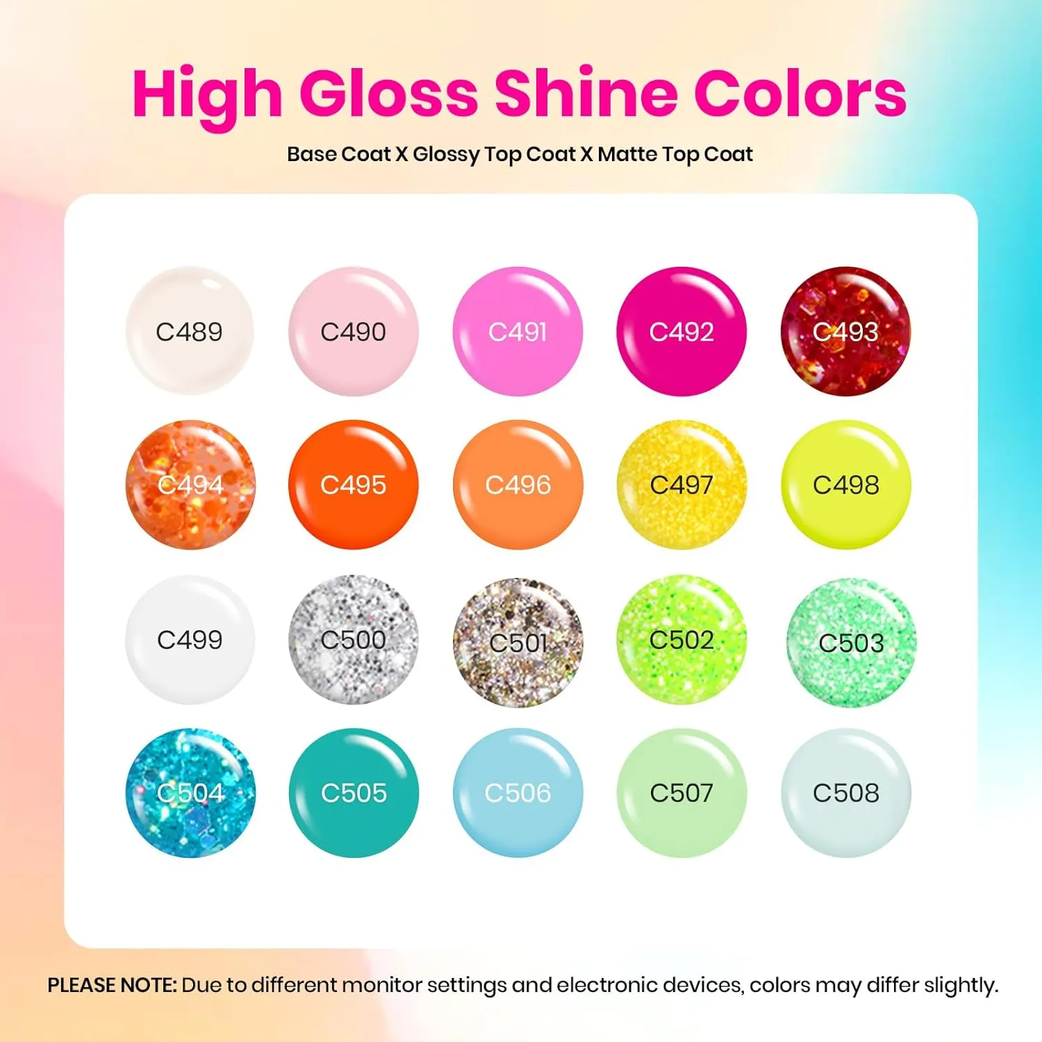 Beetles Spring Gel Nail Polish Set, 23 Pcs 20 Colors Neon Glitter Hot Pink Yellow Orange Blue Clear Pastel Gel Nail Polish Kit Soak Off UV Base Glossy & Matte Top Coat Gel Rainbow Nail Gift for Women