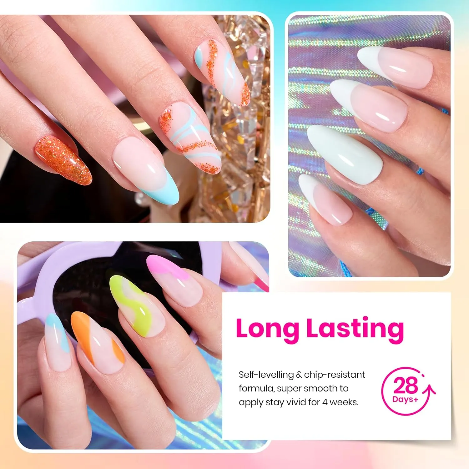 Beetles Spring Gel Nail Polish Set, 23 Pcs 20 Colors Neon Glitter Hot Pink Yellow Orange Blue Clear Pastel Gel Nail Polish Kit Soak Off UV Base Glossy & Matte Top Coat Gel Rainbow Nail Gift for Women
