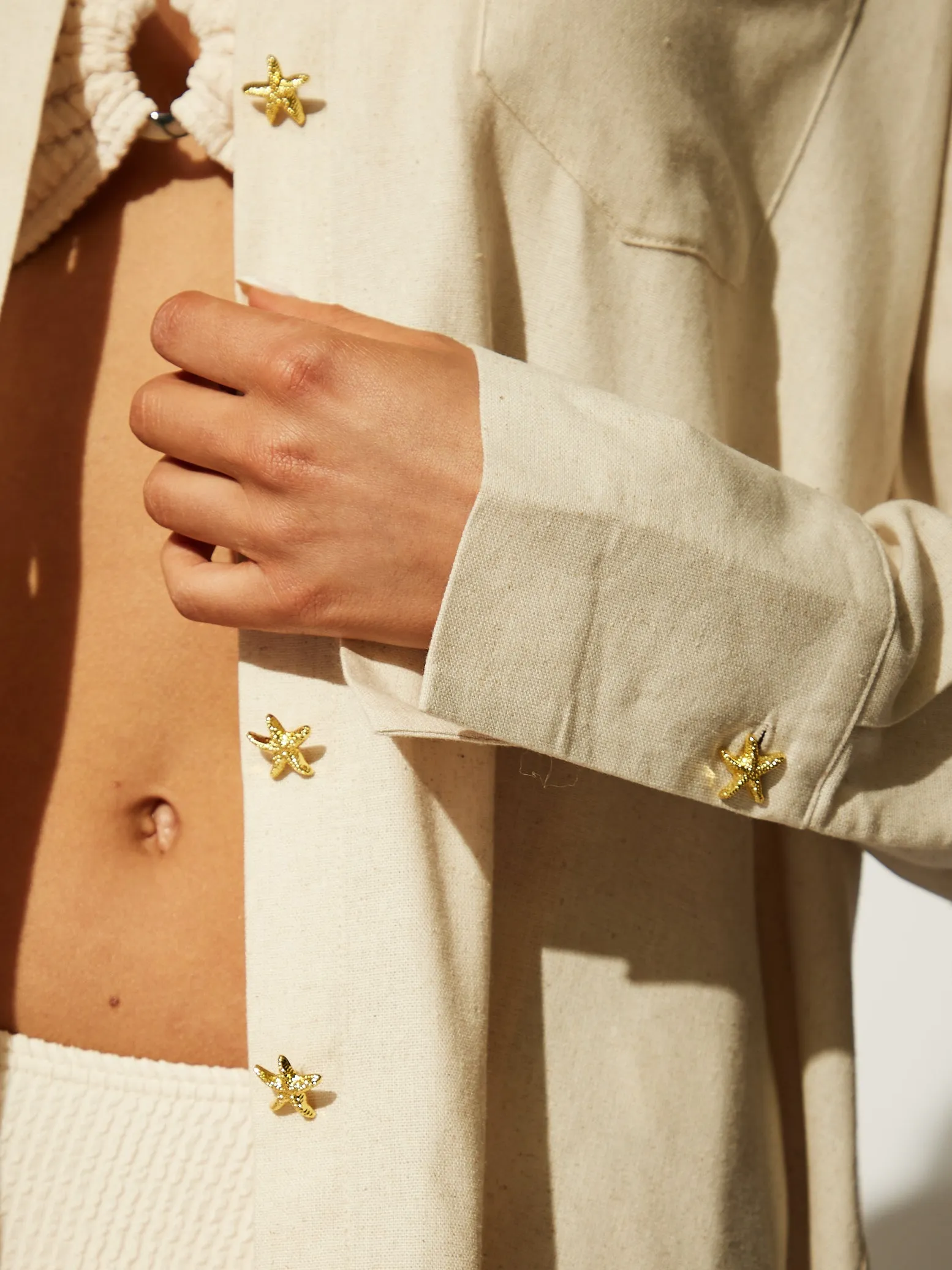 Beige Starfish Button Linen Blend Shirt