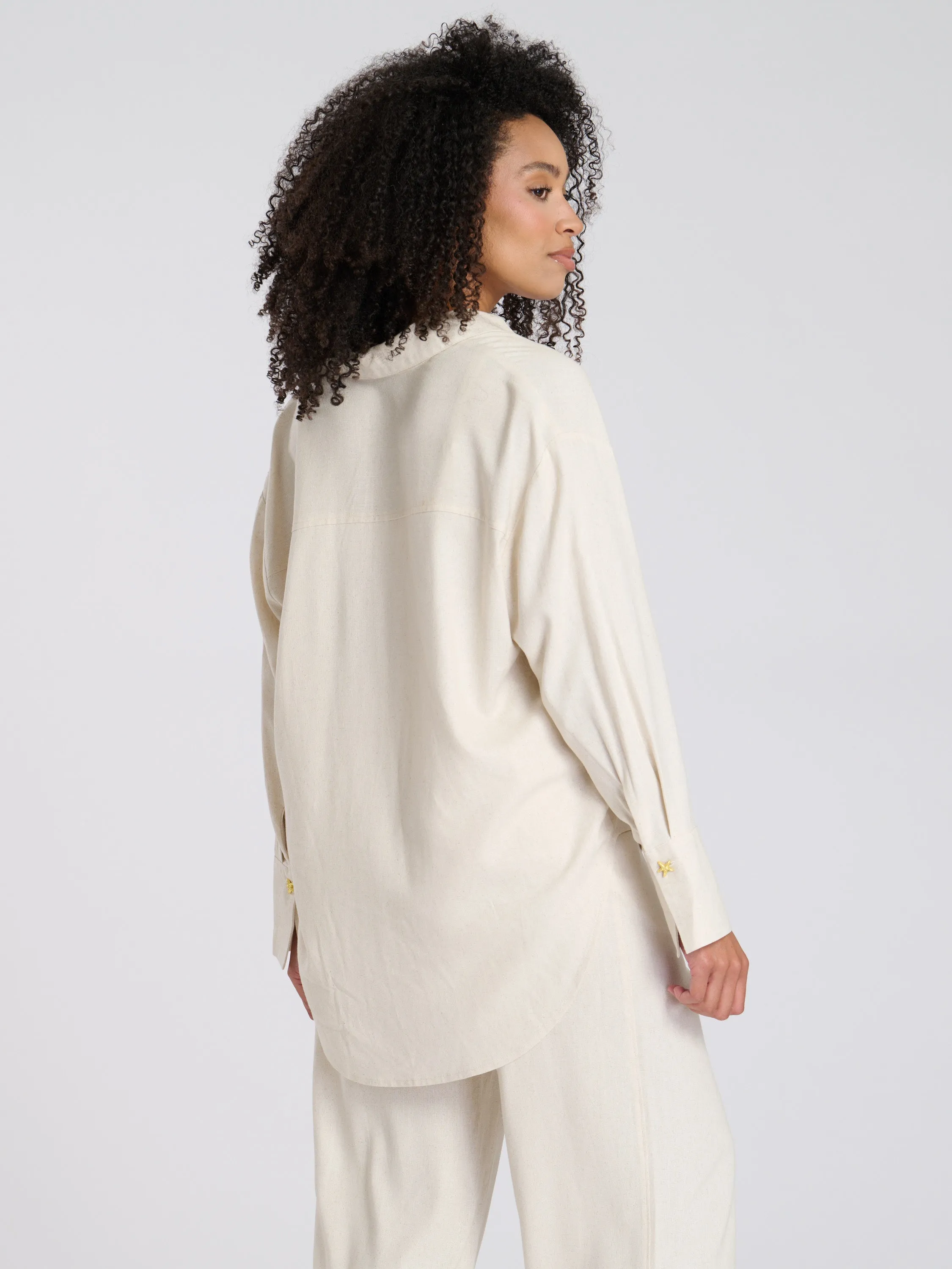 Beige Starfish Button Linen Blend Shirt