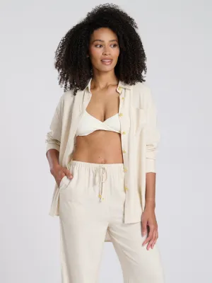 Beige Starfish Button Linen Blend Shirt