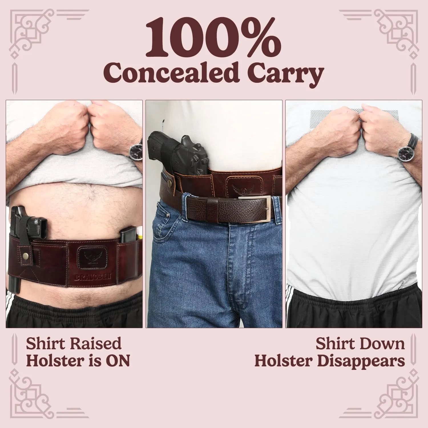 Belly Band Holster - Guardian Belt Holster - Cowhide Leather Concealed Carry, Athletic Design, Ambidextrous, Water-Resistant, Compatible with Glock, Smith & Wesson - Unisex