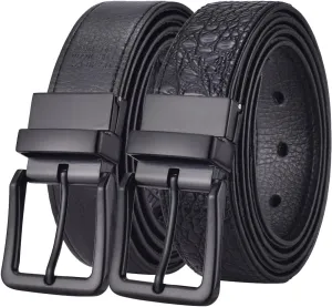 Beltox Men’s Belts Reversible Leather 1.25” Wide 1 for 2 Rotate Buckle Gift Box