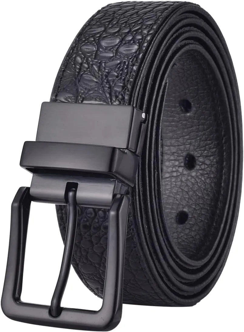 Beltox Men’s Belts Reversible Leather 1.25” Wide 1 for 2 Rotate Buckle Gift Box