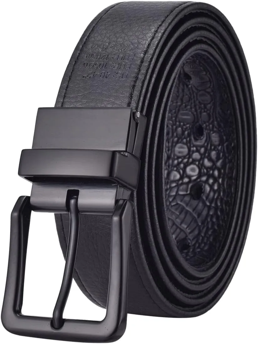 Beltox Men’s Belts Reversible Leather 1.25” Wide 1 for 2 Rotate Buckle Gift Box