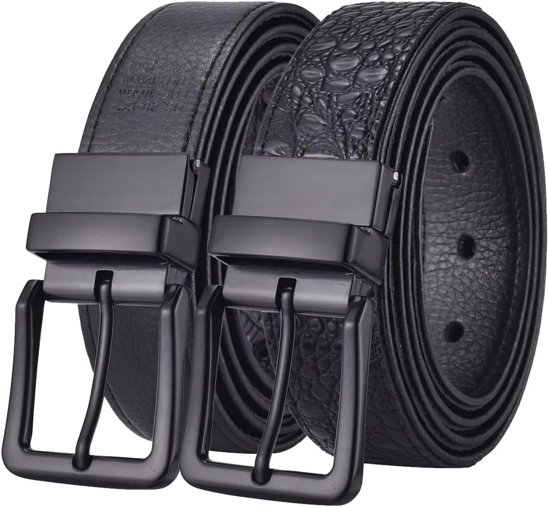 Beltox Men’s Belts Reversible Leather 1.25” Wide 1 for 2 Rotate Buckle Gift Box