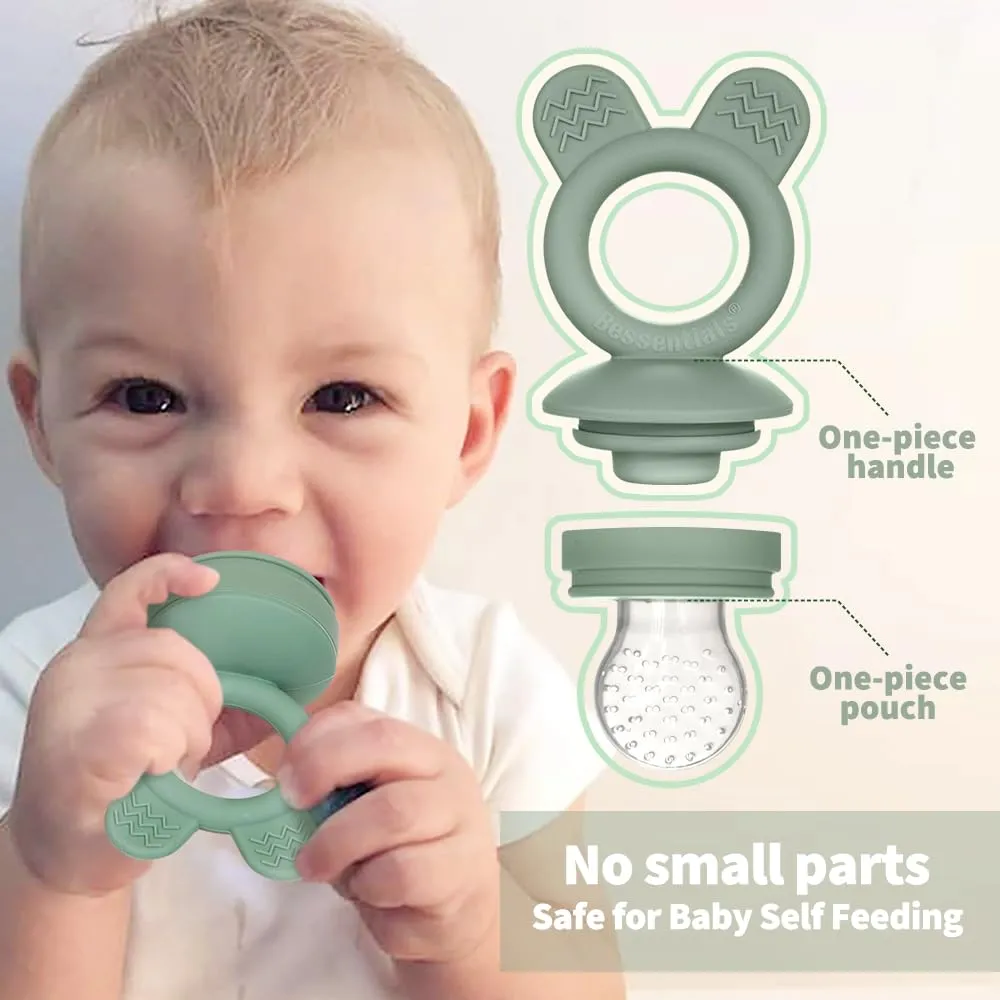 Bessentials Baby Fresh Fruit Food Feeder - 2 Pack Silicone Baby Mesh Feeders for Infant Safe Self Feeding |3 Sizes Food Pouches Included| Suitable for Baby 4m （ Purple Misty Green）
