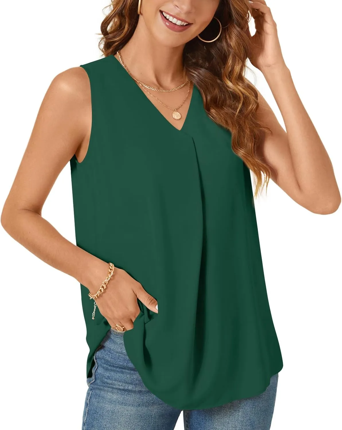 Bestbee Women's 2025 Summer Tank Tops Dressy Casual Sleeveless Chiffon Blouses V Neck Tunics Cute Business Work Shirts