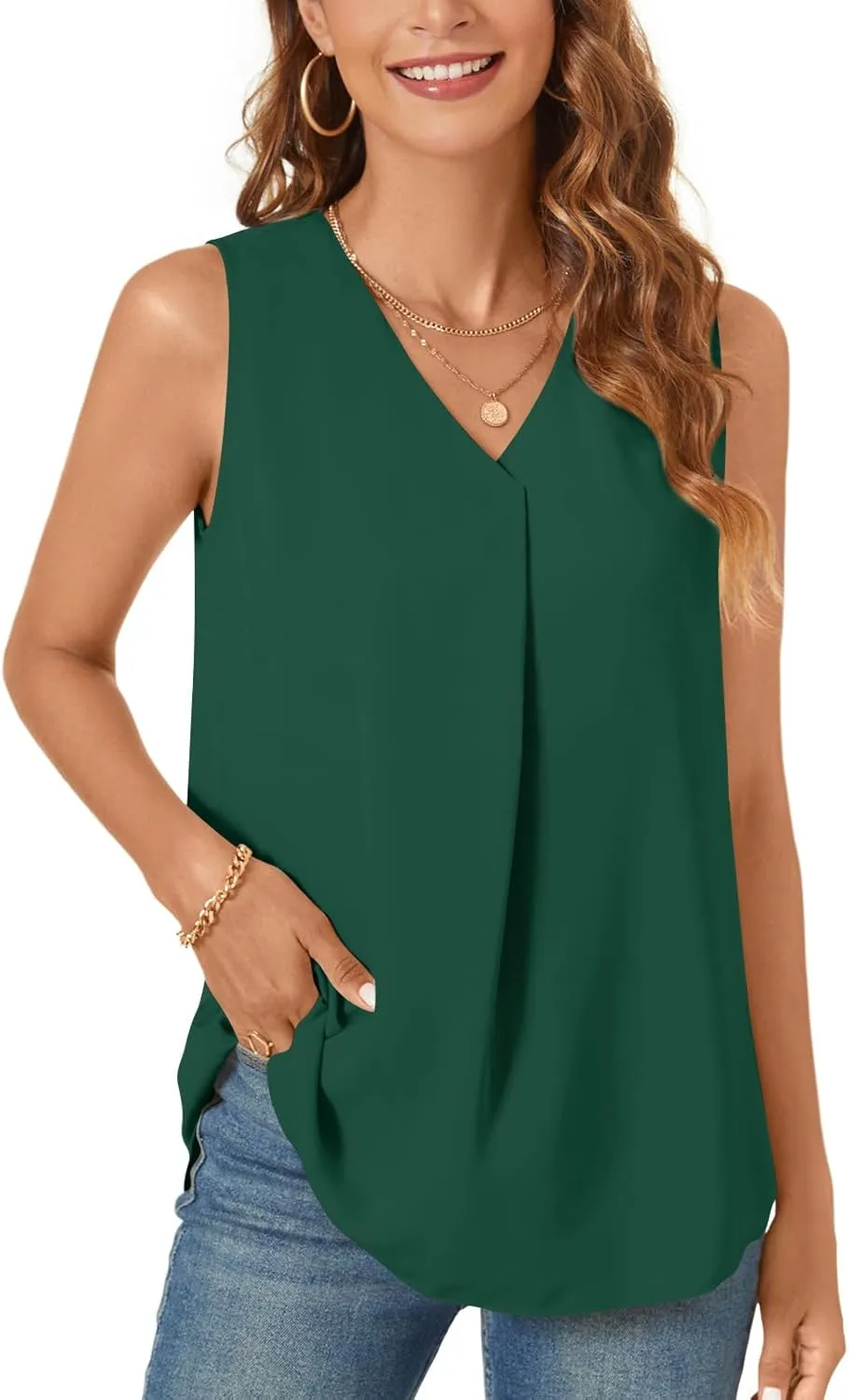 Bestbee Women's 2025 Summer Tank Tops Dressy Casual Sleeveless Chiffon Blouses V Neck Tunics Cute Business Work Shirts