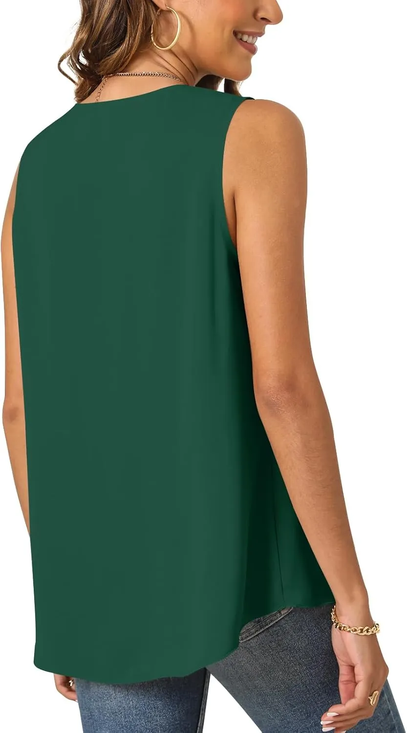 Bestbee Women's 2025 Summer Tank Tops Dressy Casual Sleeveless Chiffon Blouses V Neck Tunics Cute Business Work Shirts
