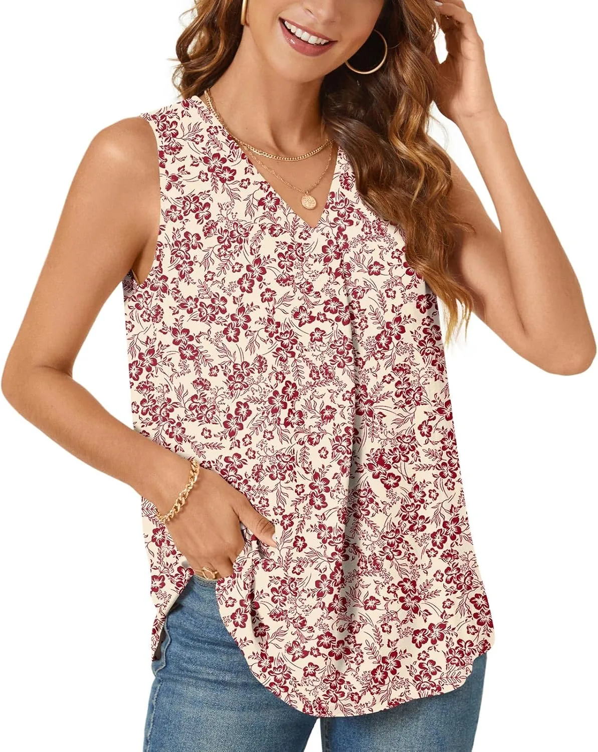 Bestbee Women's 2025 Summer Tank Tops Dressy Casual Sleeveless Chiffon Blouses V Neck Tunics Cute Business Work Shirts
