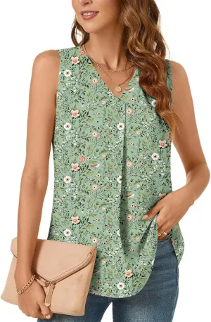 Bestbee Women's 2025 Summer Tank Tops Dressy Casual Sleeveless Chiffon Blouses V Neck Tunics Cute Business Work Shirts