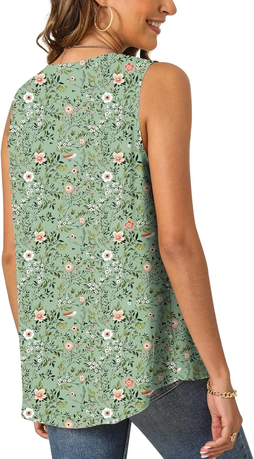 Bestbee Women's 2025 Summer Tank Tops Dressy Casual Sleeveless Chiffon Blouses V Neck Tunics Cute Business Work Shirts