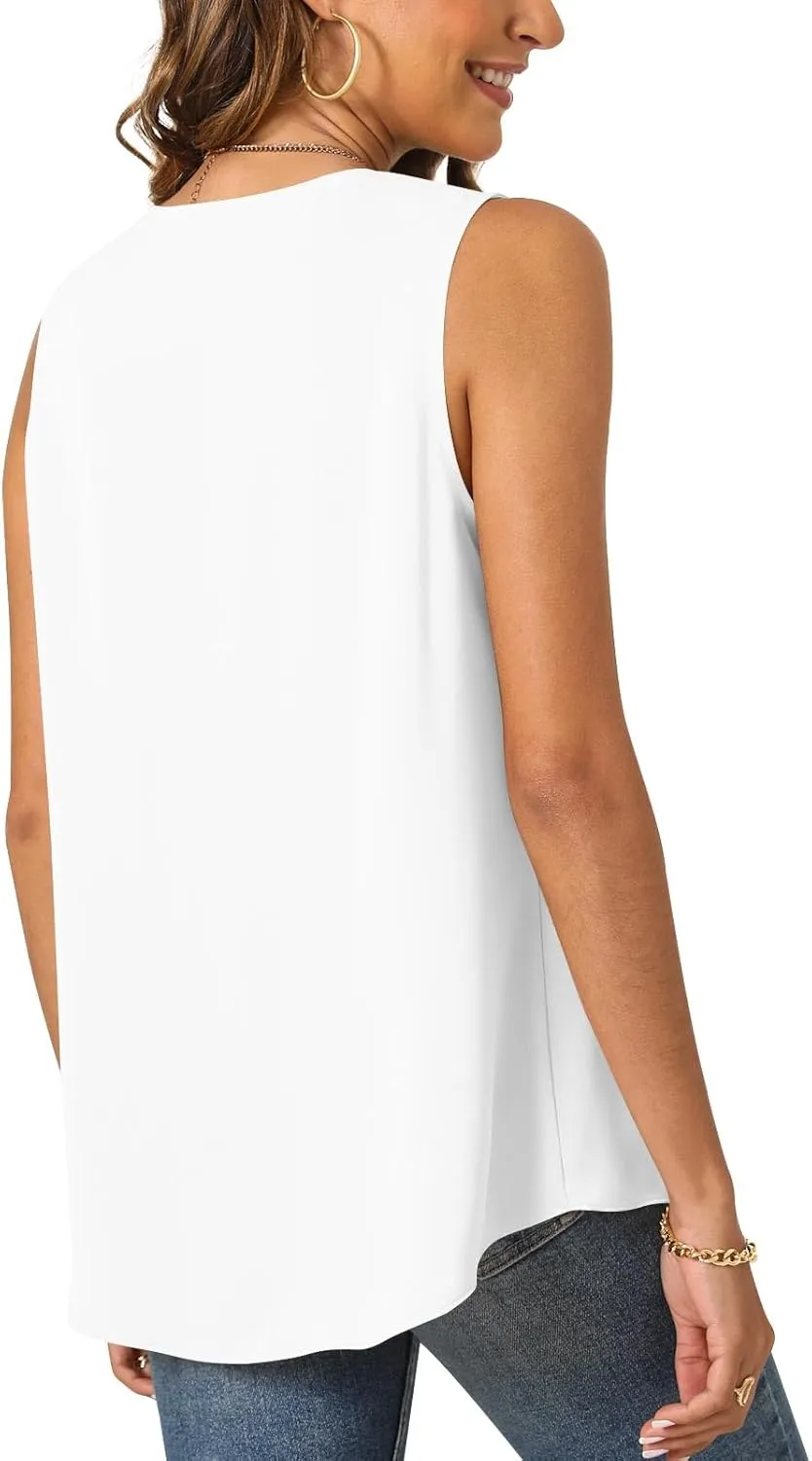 Bestbee Women's 2025 Summer Tank Tops Dressy Casual Sleeveless Chiffon Blouses V Neck Tunics Cute Business Work Shirts