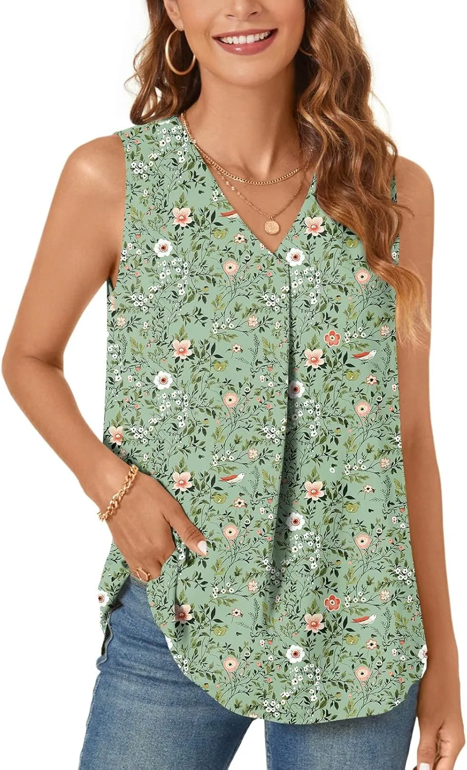 Bestbee Women's 2025 Summer Tank Tops Dressy Casual Sleeveless Chiffon Blouses V Neck Tunics Cute Business Work Shirts