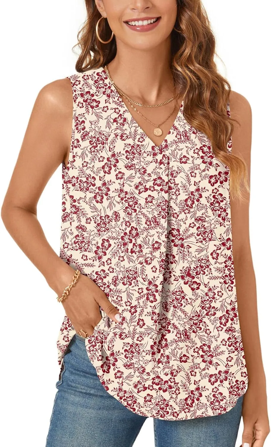 Bestbee Women's 2025 Summer Tank Tops Dressy Casual Sleeveless Chiffon Blouses V Neck Tunics Cute Business Work Shirts