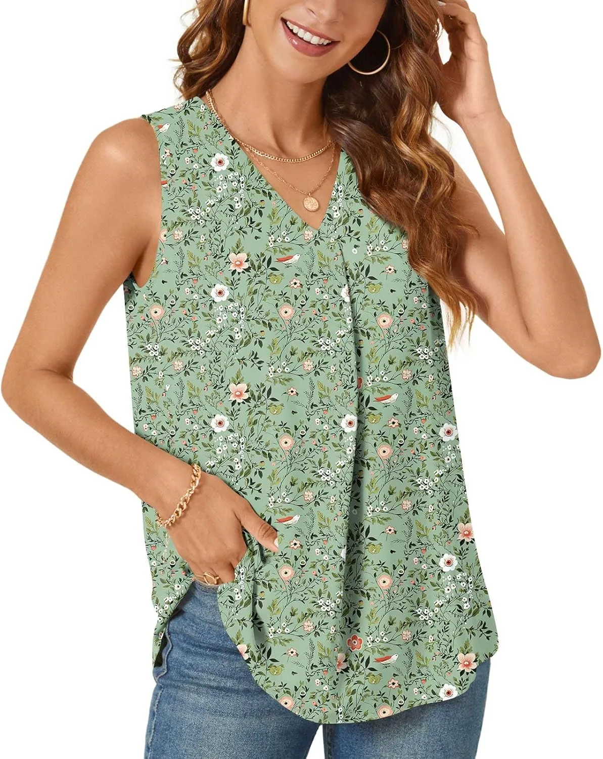 Bestbee Women's 2025 Summer Tank Tops Dressy Casual Sleeveless Chiffon Blouses V Neck Tunics Cute Business Work Shirts