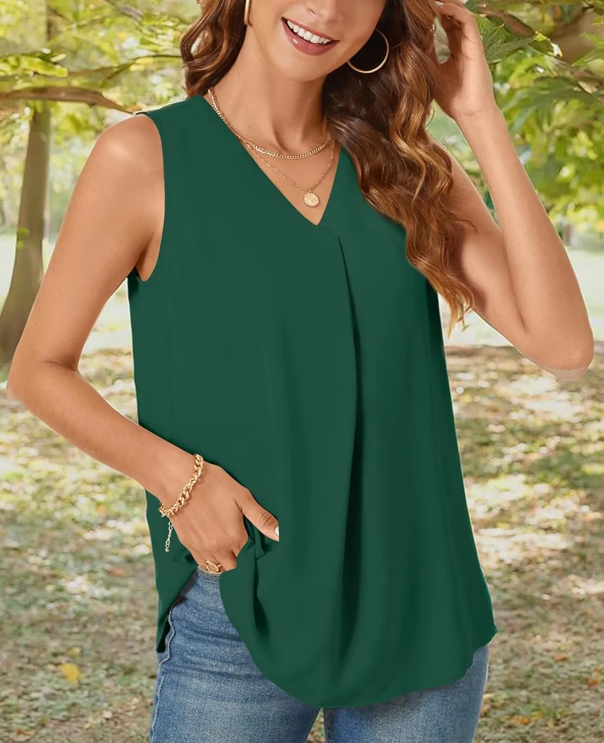 Bestbee Women's 2025 Summer Tank Tops Dressy Casual Sleeveless Chiffon Blouses V Neck Tunics Cute Business Work Shirts