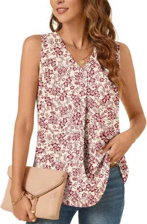 Bestbee Women's 2025 Summer Tank Tops Dressy Casual Sleeveless Chiffon Blouses V Neck Tunics Cute Business Work Shirts