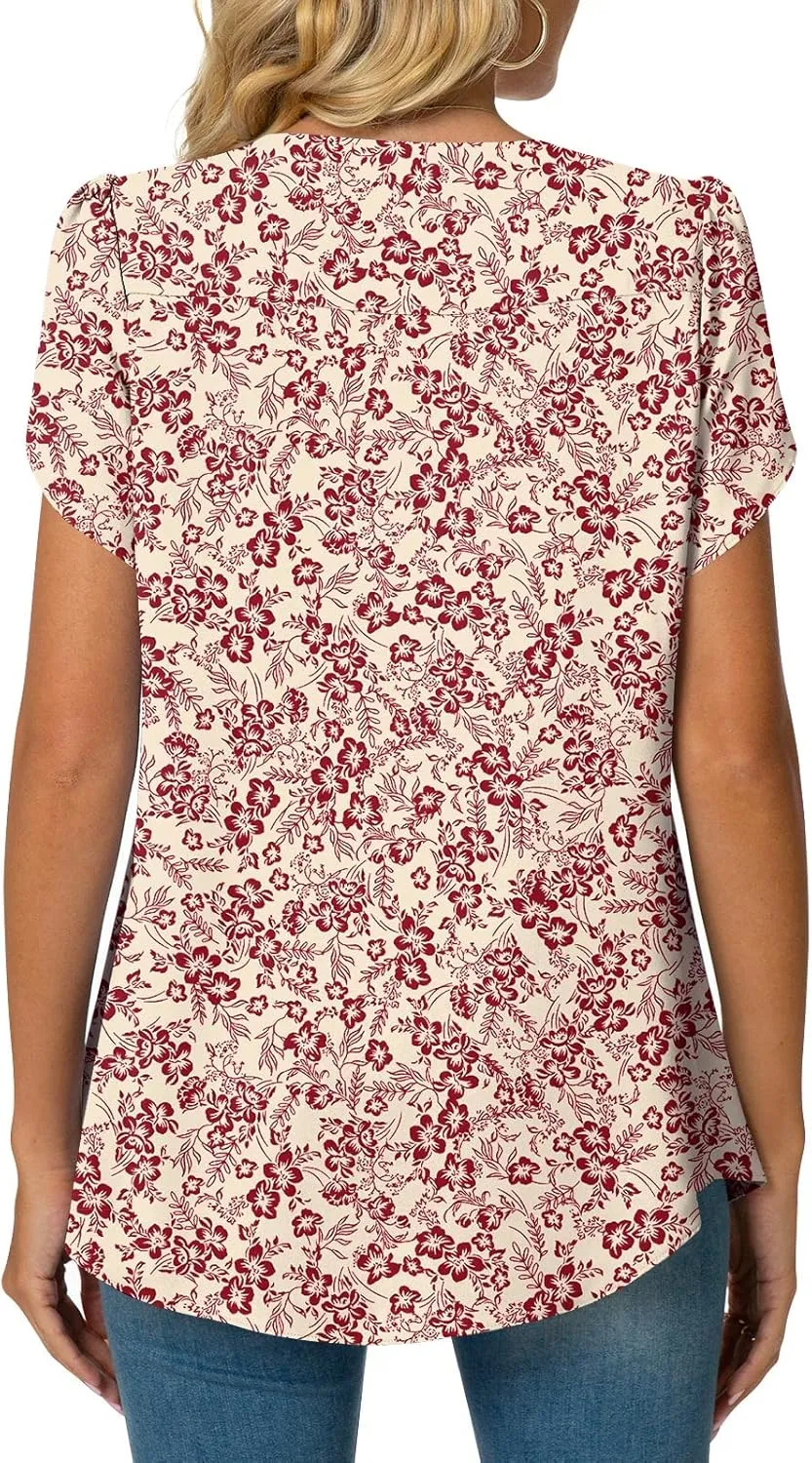 Bestbee Women's Chiffon Blouses Dressy Casual Tops Summer Tunics V Neck Business Short Sleeve Shirts