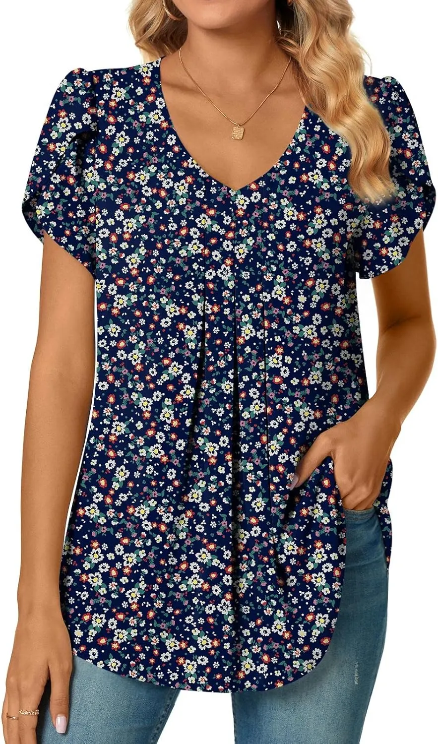 Bestbee Women's Chiffon Blouses Dressy Casual Tops Summer Tunics V Neck Business Short Sleeve Shirts