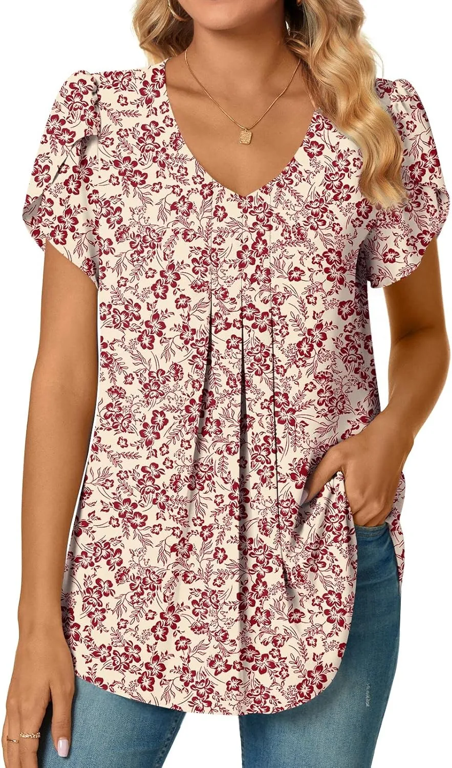 Bestbee Women's Chiffon Blouses Dressy Casual Tops Summer Tunics V Neck Business Short Sleeve Shirts