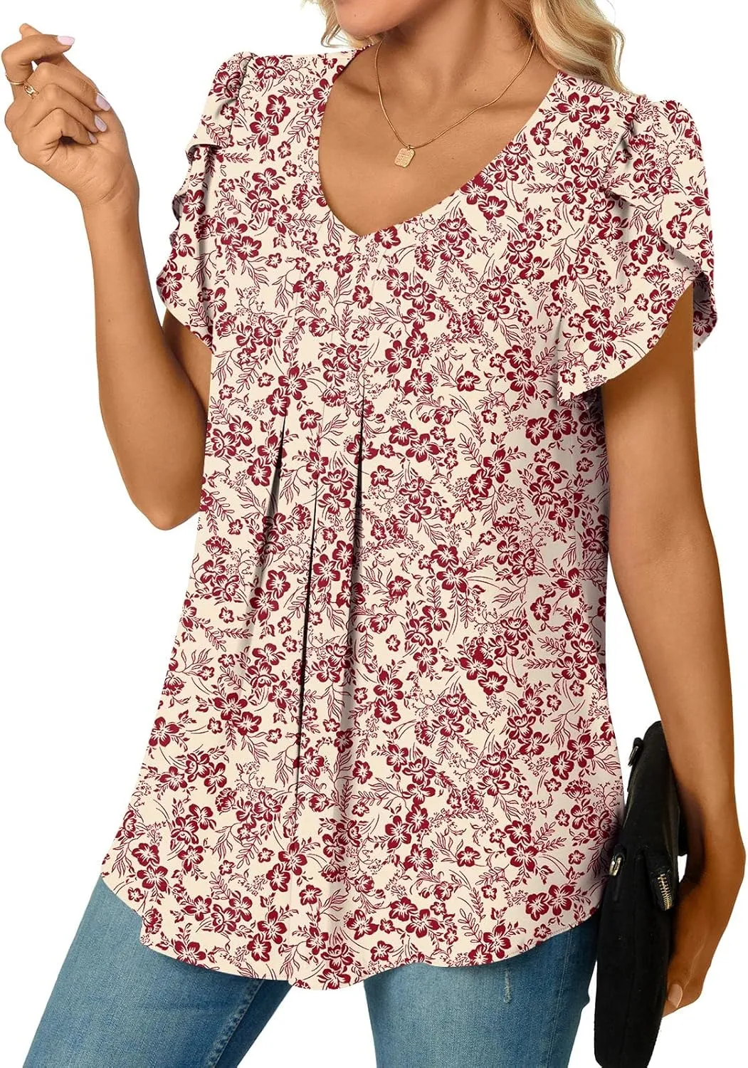 Bestbee Women's Chiffon Blouses Dressy Casual Tops Summer Tunics V Neck Business Short Sleeve Shirts