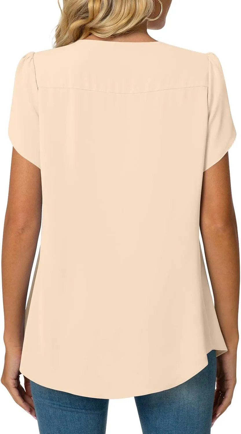 Bestbee Women's Chiffon Blouses Dressy Casual Tops Summer Tunics V Neck Business Short Sleeve Shirts