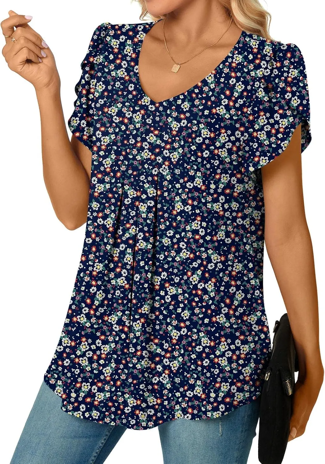 Bestbee Women's Chiffon Blouses Dressy Casual Tops Summer Tunics V Neck Business Short Sleeve Shirts