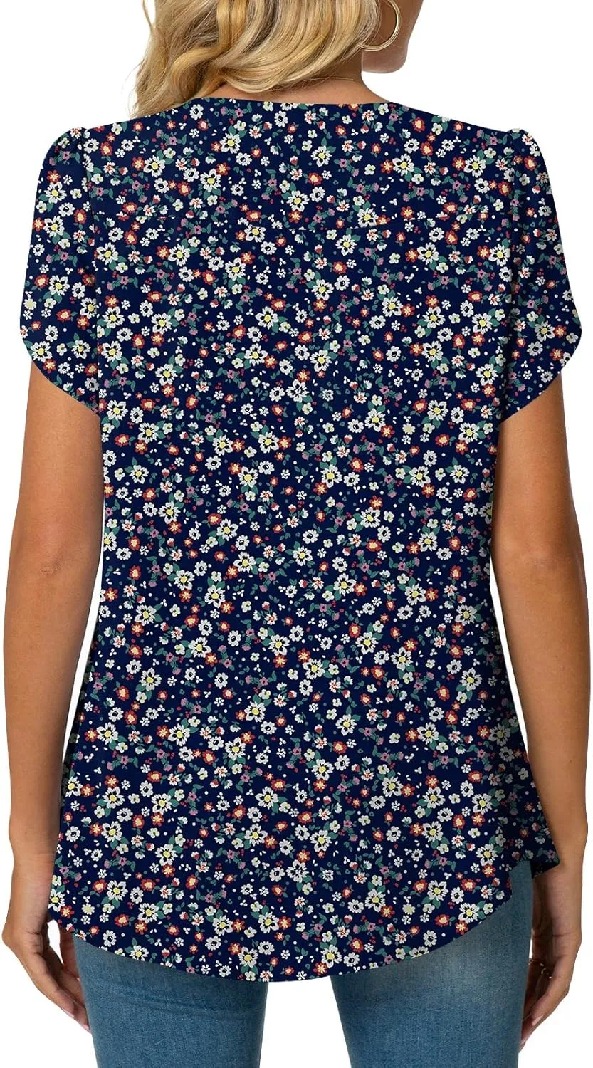 Bestbee Women's Chiffon Blouses Dressy Casual Tops Summer Tunics V Neck Business Short Sleeve Shirts