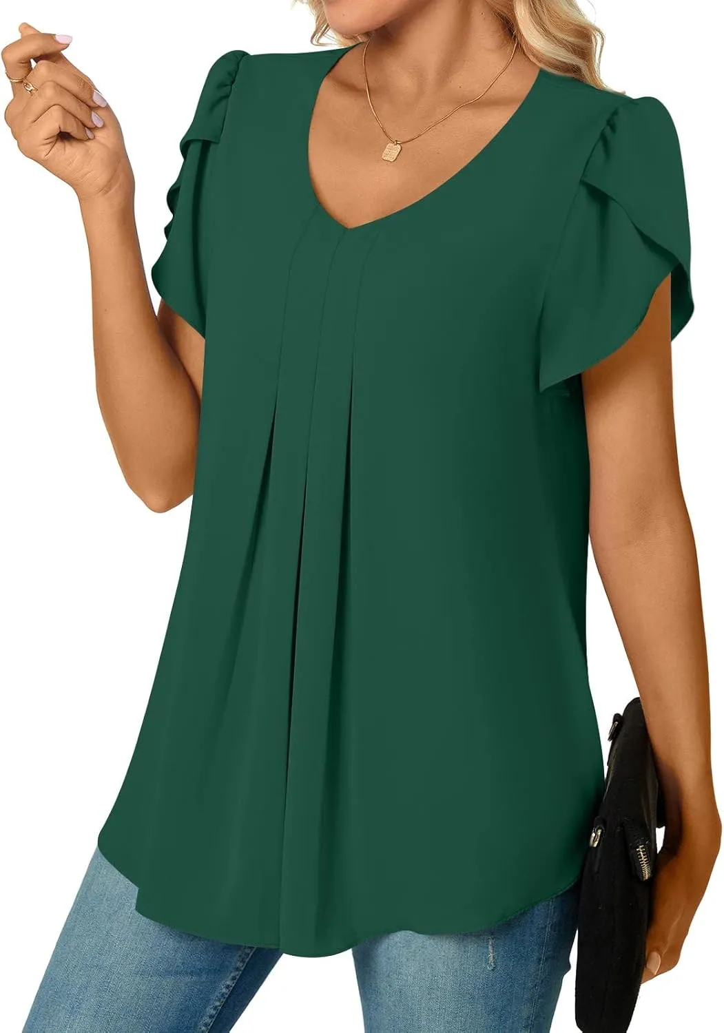 Bestbee Women's Chiffon Blouses Dressy Casual Tops Summer Tunics V Neck Business Short Sleeve Shirts