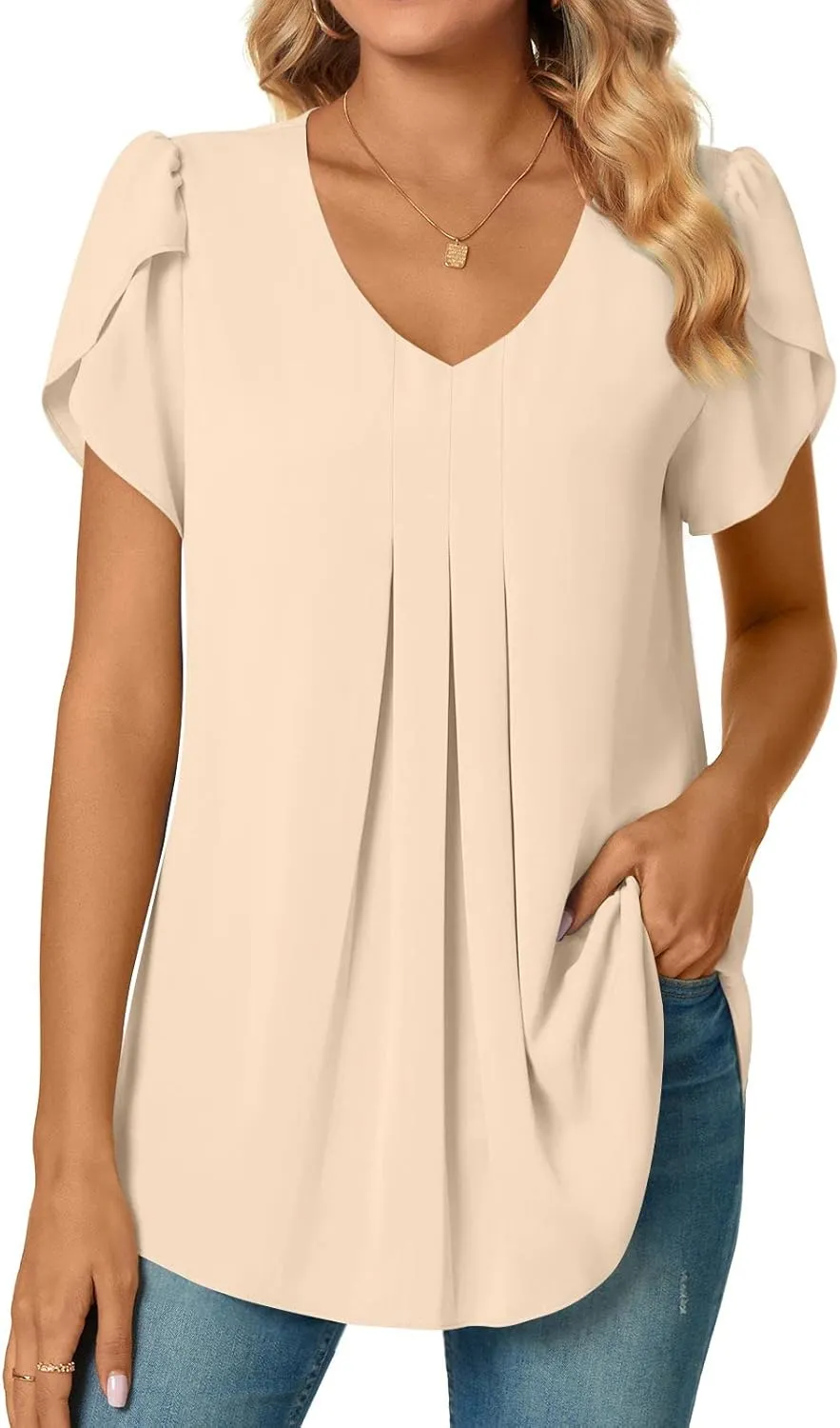 Bestbee Women's Chiffon Blouses Dressy Casual Tops Summer Tunics V Neck Business Short Sleeve Shirts