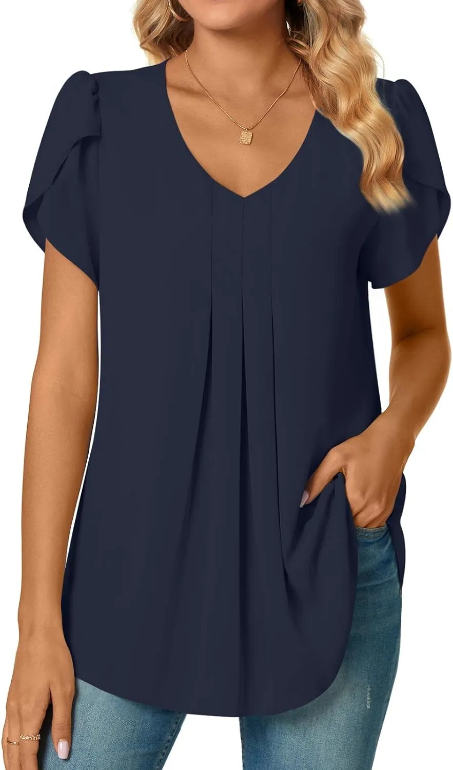 Bestbee Women's Chiffon Blouses Dressy Casual Tops Summer Tunics V Neck Business Short Sleeve Shirts