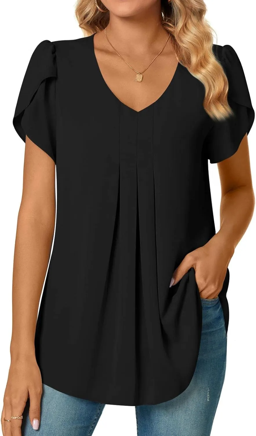 Bestbee Women's Chiffon Blouses Dressy Casual Tops Summer Tunics V Neck Business Short Sleeve Shirts