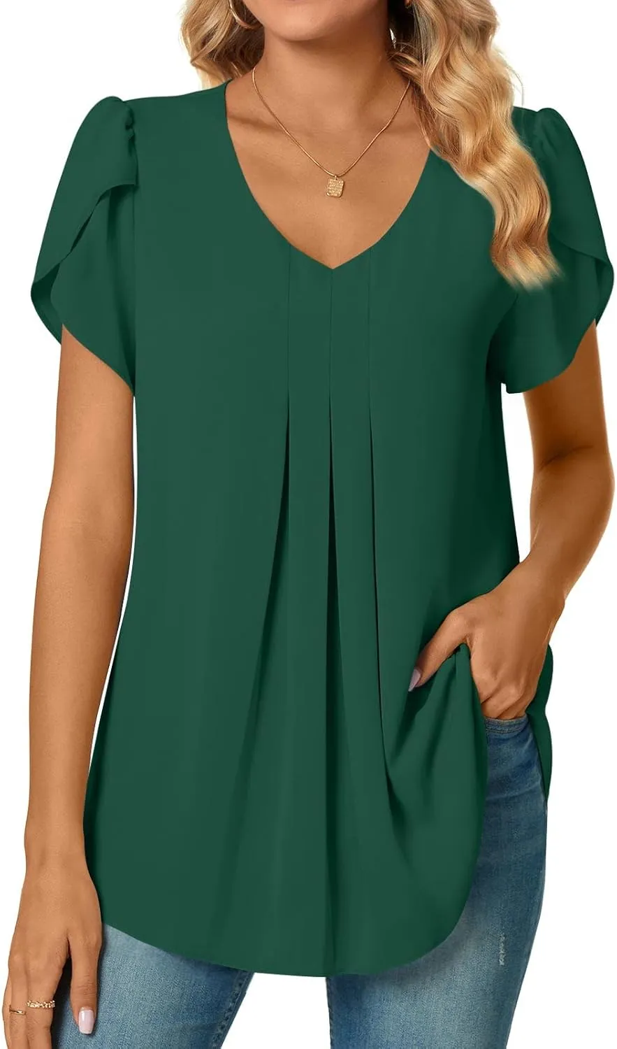 Bestbee Women's Chiffon Blouses Dressy Casual Tops Summer Tunics V Neck Business Short Sleeve Shirts