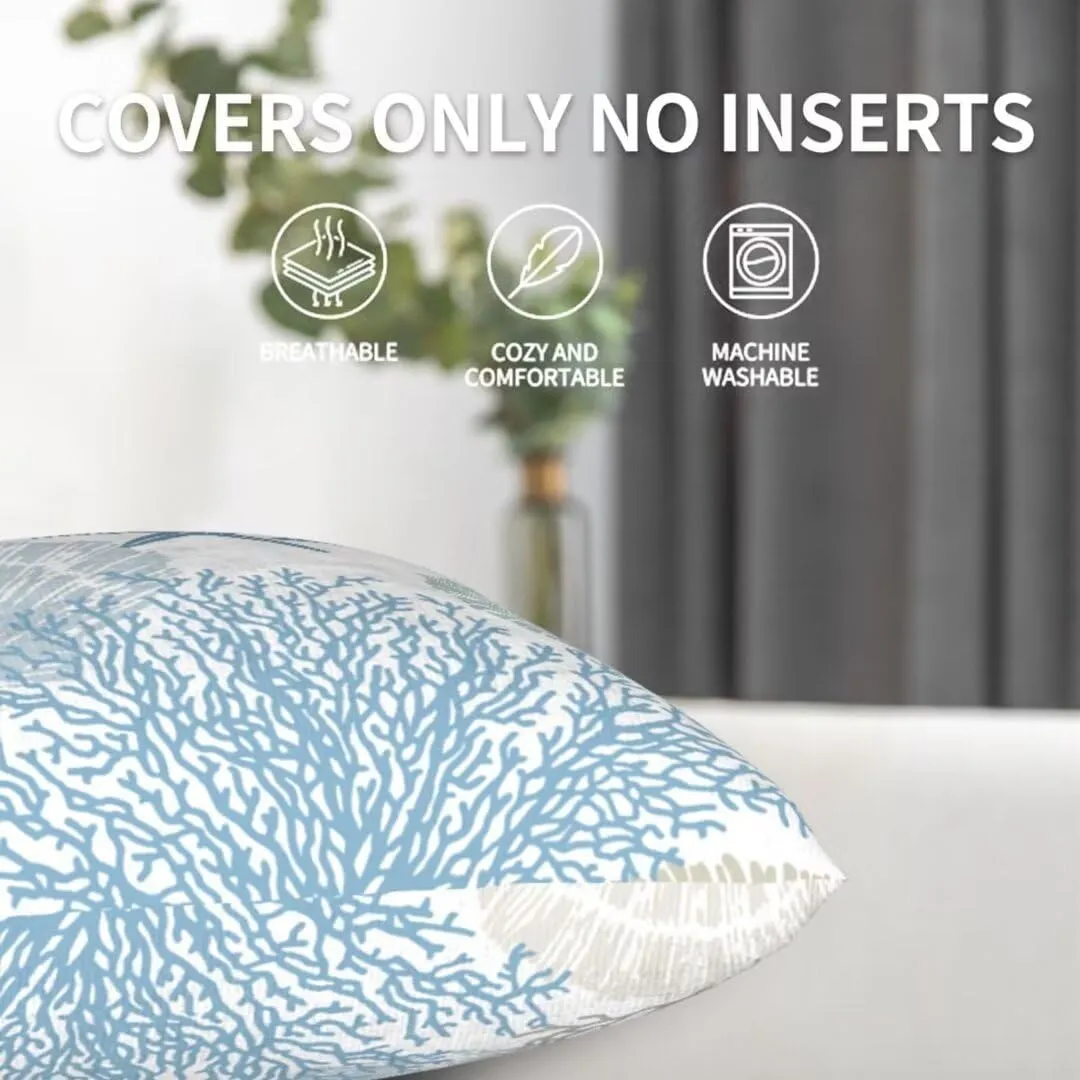 BETGINY Coastal Throw Pillow Cover 22 X 22 Inch Pack of 2, Summer Ocean Themed Pillow Covers Square Cushion Farmhouse Seashell Starfish Beach Pillow Cases for Bedroom Living Room