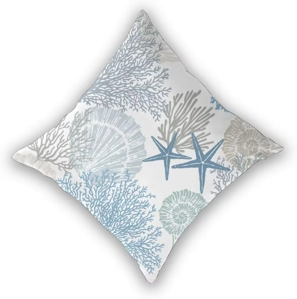 BETGINY Coastal Throw Pillow Cover 22 X 22 Inch Pack of 2, Summer Ocean Themed Pillow Covers Square Cushion Farmhouse Seashell Starfish Beach Pillow Cases for Bedroom Living Room