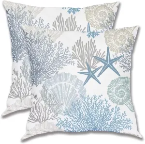 BETGINY Coastal Throw Pillow Cover 22 X 22 Inch Pack of 2, Summer Ocean Themed Pillow Covers Square Cushion Farmhouse Seashell Starfish Beach Pillow Cases for Bedroom Living Room