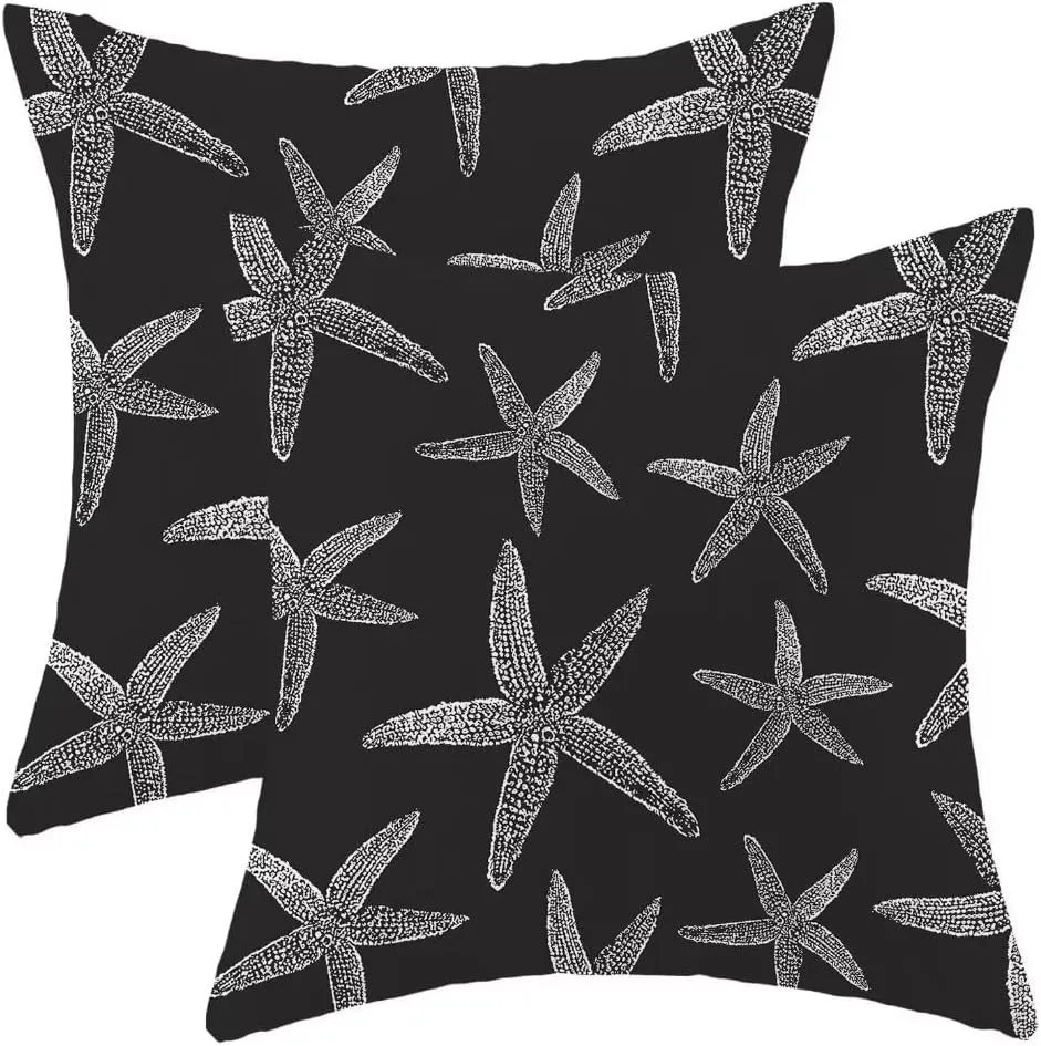 BETGINY Starfish Coastal Throw Pillow Cover 18X18 Inch Pack of 2, Black Nautical Ocean Decorative Pillow Covers Square Linen Summer Beach Pillow Cases Cushion for Bedroom Home Sofa Decor