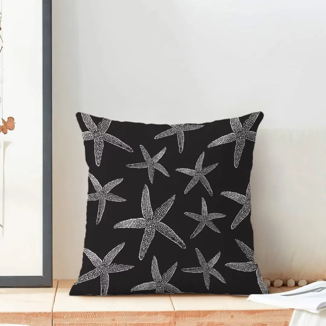 BETGINY Starfish Coastal Throw Pillow Cover 18X18 Inch Pack of 2, Black Nautical Ocean Decorative Pillow Covers Square Linen Summer Beach Pillow Cases Cushion for Bedroom Home Sofa Decor