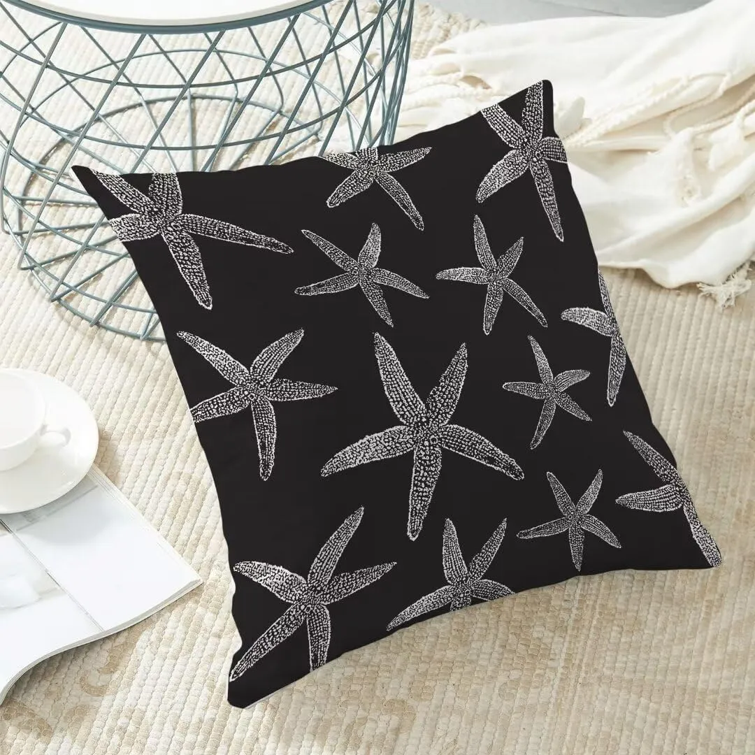 BETGINY Starfish Coastal Throw Pillow Cover 18X18 Inch Pack of 2, Black Nautical Ocean Decorative Pillow Covers Square Linen Summer Beach Pillow Cases Cushion for Bedroom Home Sofa Decor