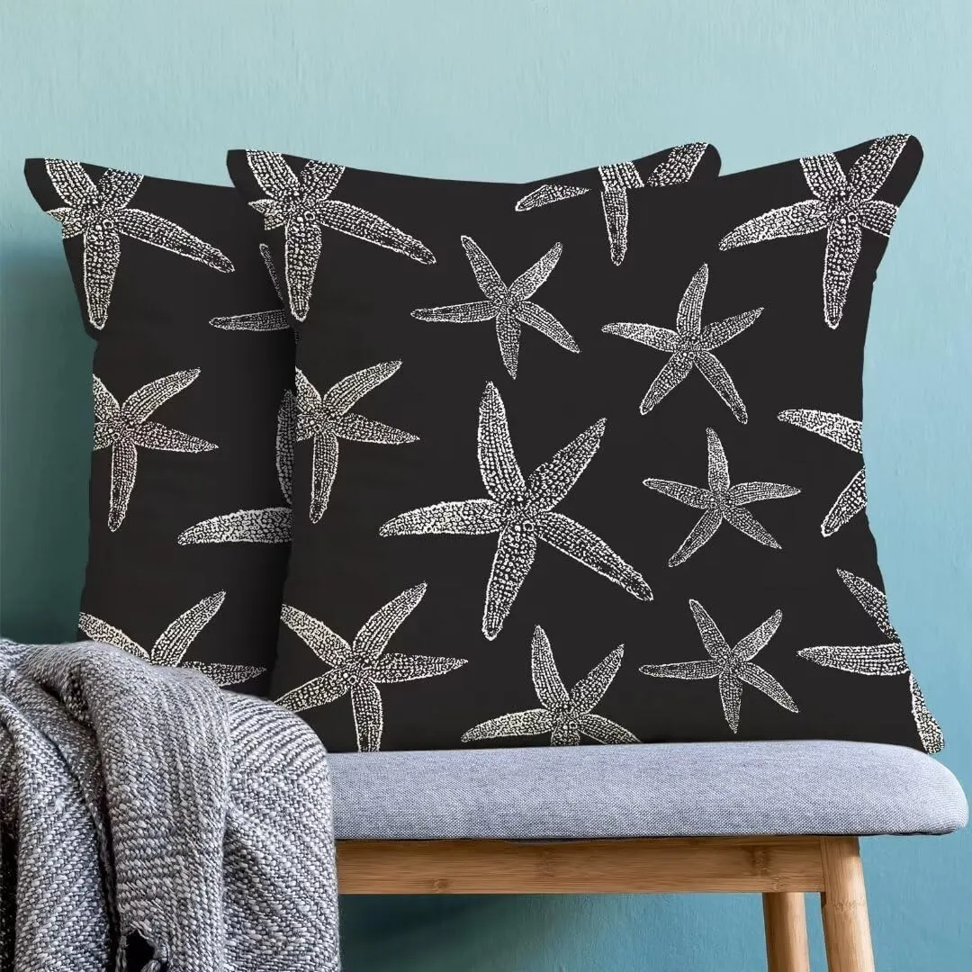 BETGINY Starfish Coastal Throw Pillow Cover 18X18 Inch Pack of 2, Black Nautical Ocean Decorative Pillow Covers Square Linen Summer Beach Pillow Cases Cushion for Bedroom Home Sofa Decor