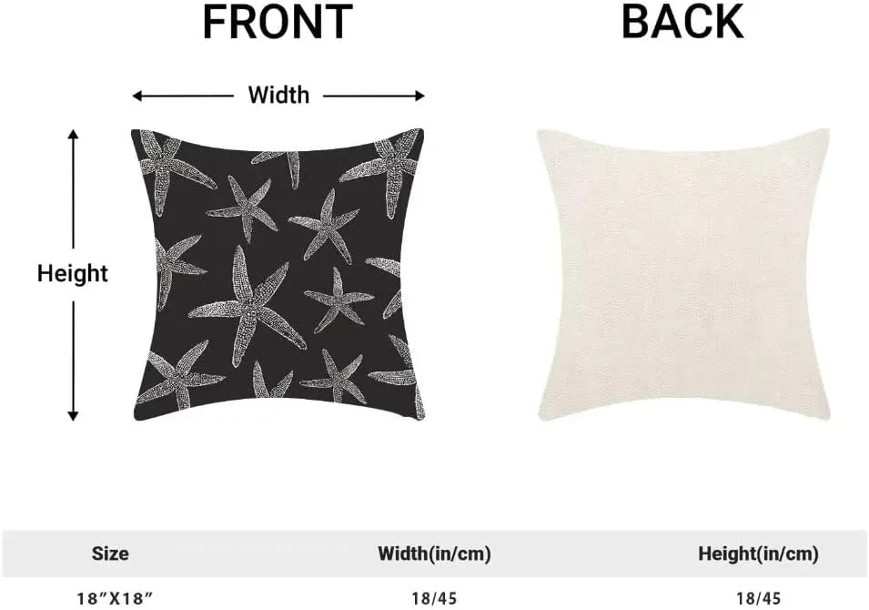 BETGINY Starfish Coastal Throw Pillow Cover 18X18 Inch Pack of 2, Black Nautical Ocean Decorative Pillow Covers Square Linen Summer Beach Pillow Cases Cushion for Bedroom Home Sofa Decor